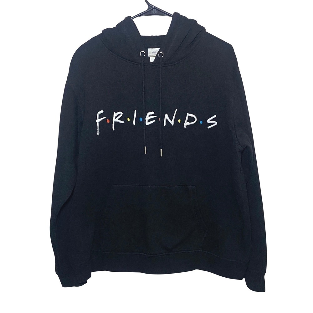 H&M Friends Streetwear Hoodie Black Embroidered Logo Pullover Womens Large